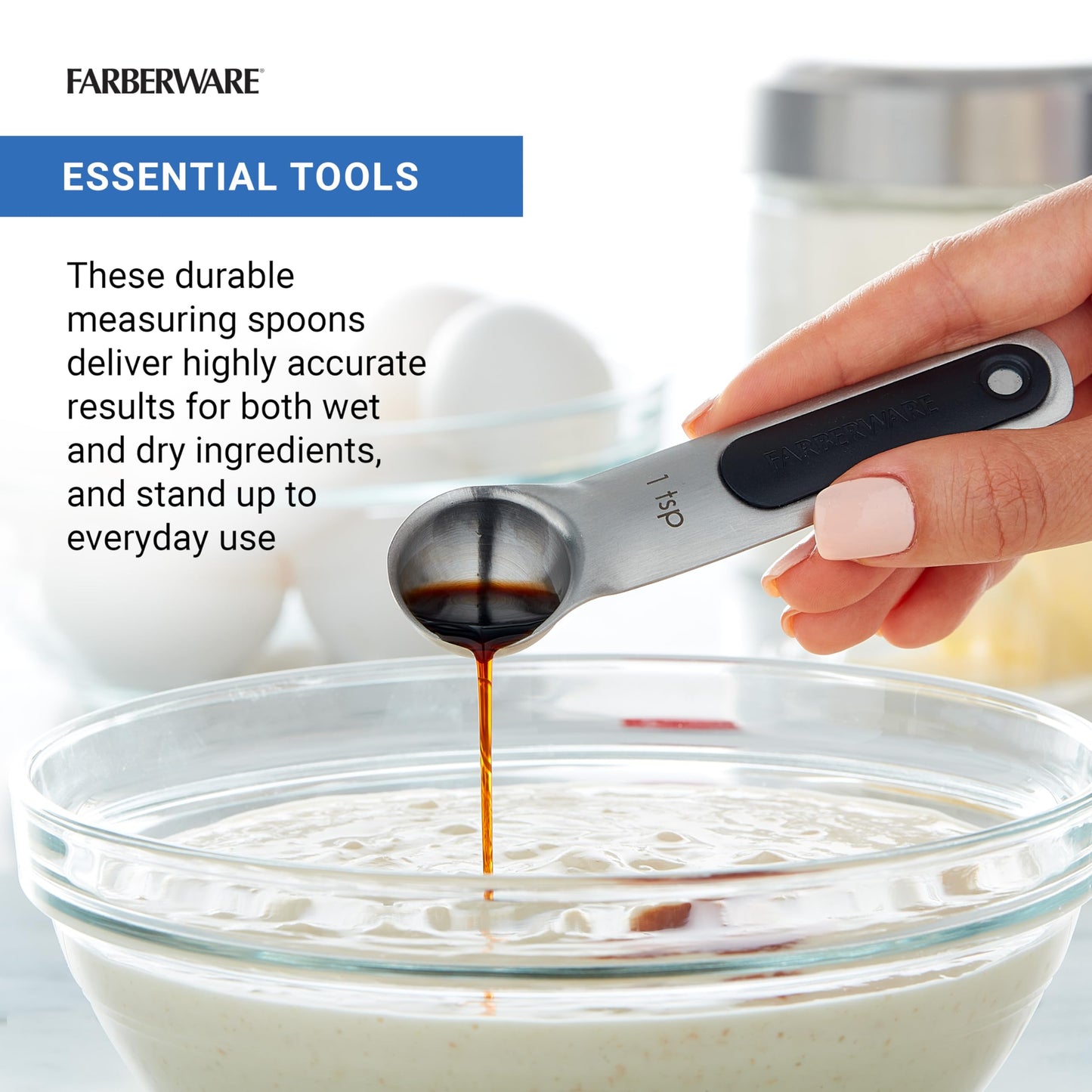 Farberware Professional Stainless SteelMeasuring Spoons Precision and Ease in Every Scoop, Features Magnetic Handles for Easy Storage, Dishwasher Safe
