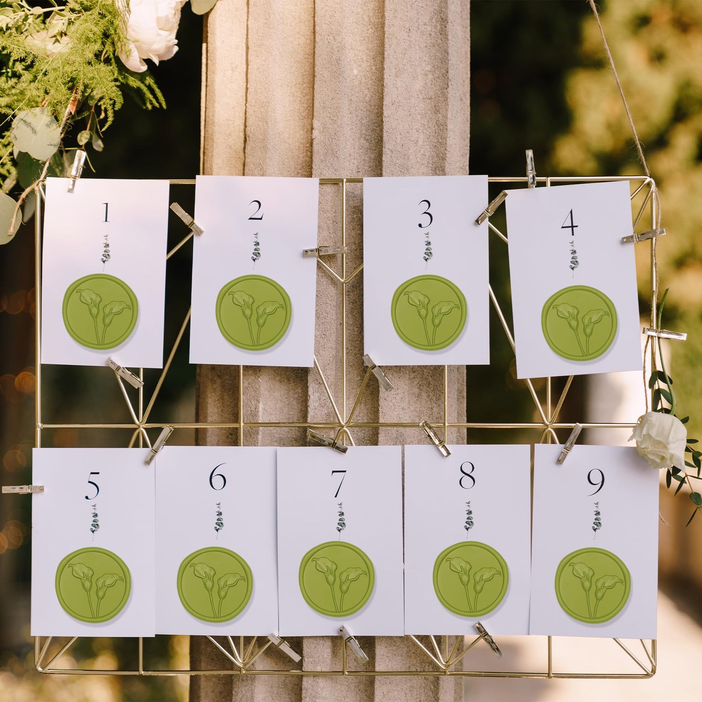 UNIQOOO Wax Seal Stickers - 3D Calla Lily Floral Wedding Invitation Envelope Seal Stickers, 50 Pcs Self- Adhesive Chartreuse Green Flower Wax Seals, Perfect for Bridal Shower, Gift Wrapping