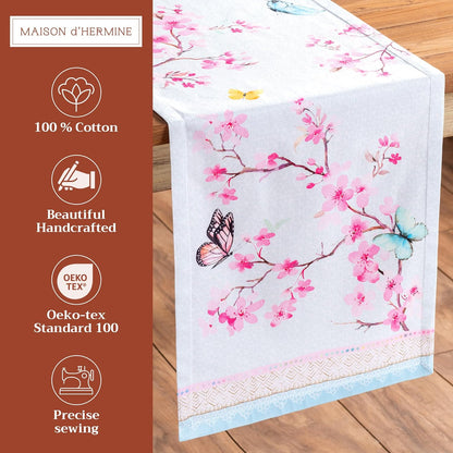 Maison d' Hermine 100% Cotton Table Runner, 72 inches Long, Decorative for Home Kitchen Dining Party Wedding (Blossoms