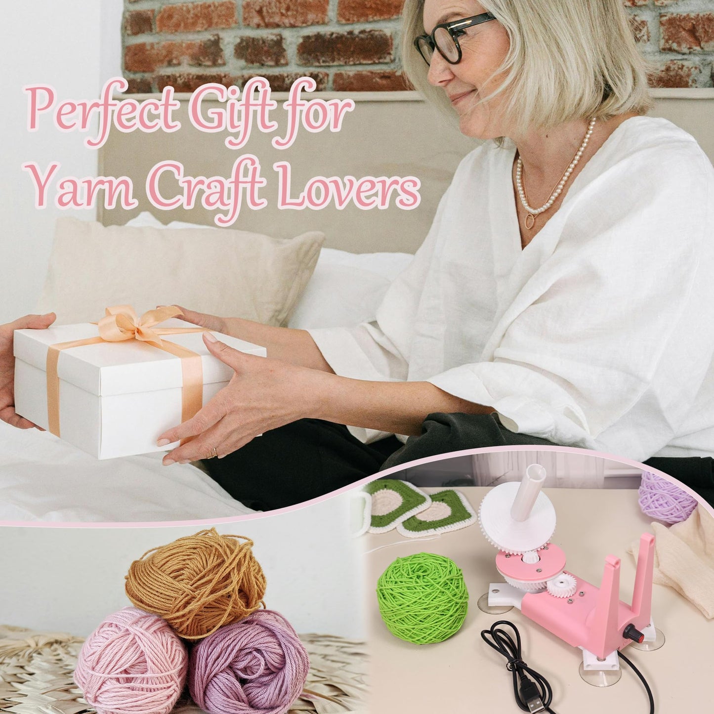 Electric Yarn Winder -Automatic Yarn Spinner Yarn Ball Winder for Crocheting, Compact Yarn Cake Winder Adjustable Speed Ideal for Crochet Lovers (Pink)