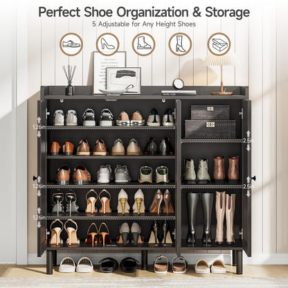ONBRILL Shoe Cabinet with 3 Doors and Adjustable Shelves, 30 Pairs Shoe Storage Cabinet, 40 Inch Tall Farmhouse Shoe Rack Shoe Organizer Cabinet for Entryway Living Room Closet, Black