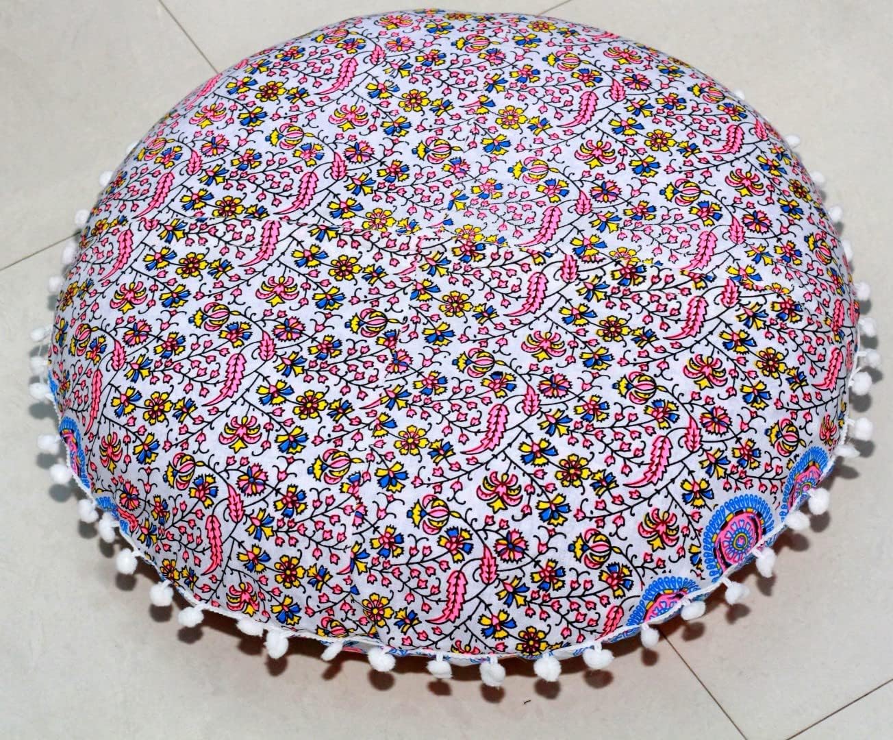 22" CRAFT KALA Floor Pillows Cover for Sitting, Large Meditation Cushions Cover for Adults, Bohemian Mandala Round Pouf