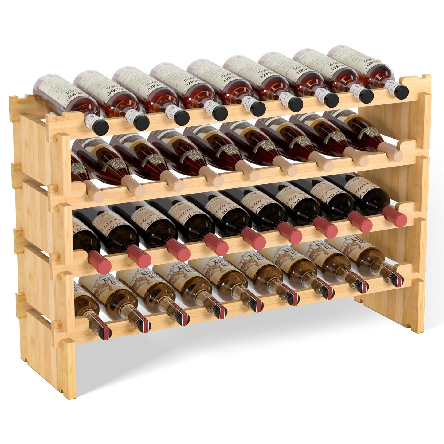 Domax Wine Rack Freestanding Floor - 36 Wine Bottle Holder, Large Stackable Wooden Storage Racks for Inside Cabinet and Countertop (Yellow)