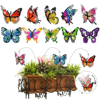 LINGFANG 10 Pcs Diamond Art Swaying in The Wind, Diamond Art Kits for Adults, High Flexibility Iron Garden Stakes Decor, Diamond Art Painting Crafts for Beginners, Woman Gift (Butterfly)