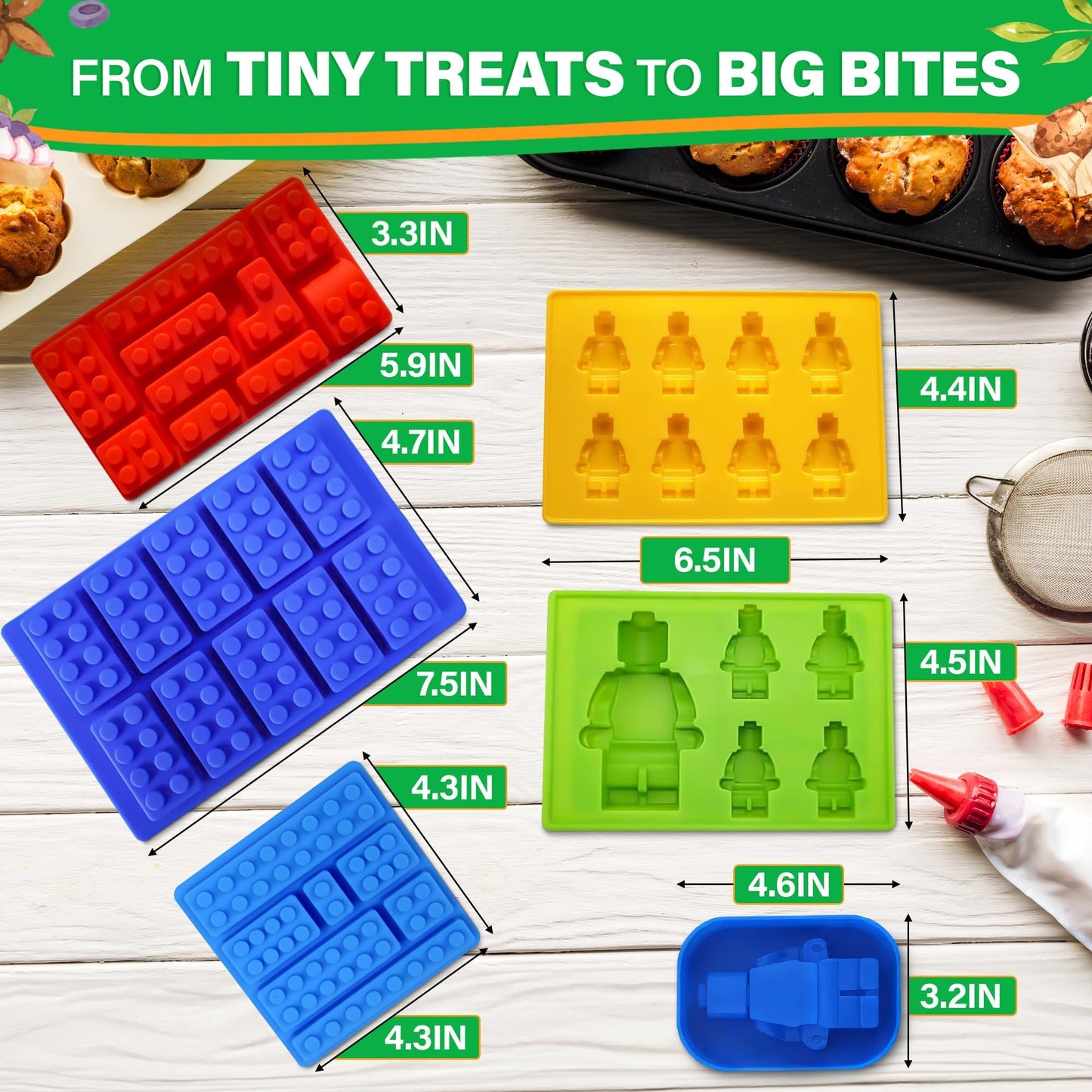 6 Pcs Robot & Bricks Silicone Molds for Chocolate – Non-Stick, Heat-Resistant & Easy to Clean – Chocolate Molds Silicone Design for Baking, Ice, Gummy, Candy & Cake Decorating – Fun DIY Kitchen Tool