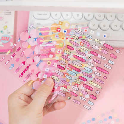 ZHIJIANHZ 64-Sheet Mini Cute Sticker Book Set for Journaling and Scrapbooking, Small PET Stickers with Variety of Shapes, Pink and Blue Color Collection, for Planners and Photocards