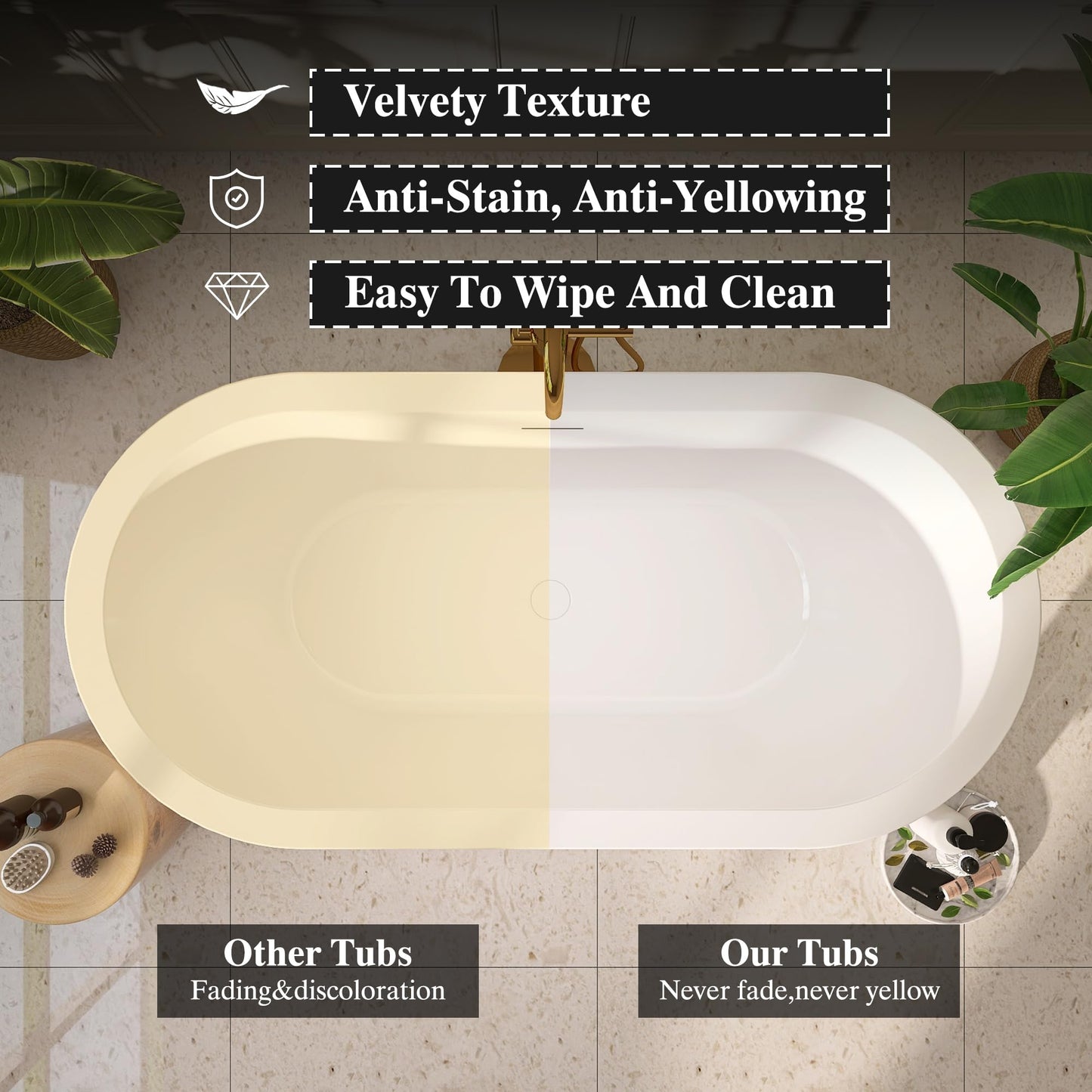 Adecab 61" Freestanding Bathtubs, Acrylic Soaking Tubs for Adult, Integrated Overflow and Drain, cUPC Certified, Glossy White