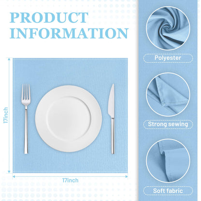 SuperO Set of 120 Cloth Napkins 17 x 17 Inch, Polyester Solid Washable Dinner Napkins with Hemmed Edges,Great for Restaurant, Wedding and Party(Blue Mist)
