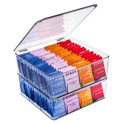 Sorbus Tea Bag Organizer, Stackable Tea Bag Storage Organizer with 12 Compartments and Hinged Lid, Plastic Tea Bags Holder for Kitchen Organizers