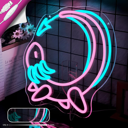 Pink Axolotl Moon Neon Sign for Wall Decor - Cute Animals Kawaii Neon Acrylic USB Powered LED Wall Art Decor, Light Up Sign Dimmable, for Axolotl Lovers Children's Room Kids Birthday 12.99" × 12.91"