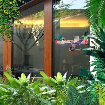 Window Hummingbird Feeder, Clear Acrylic Tube Feeder with 14 Flower Feeding Ports and Strong Suction Cup