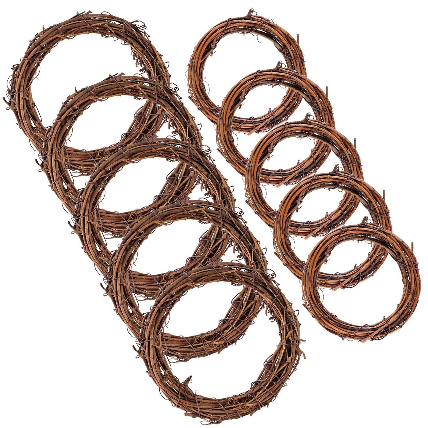Grapevine Wreath Set, Marrywindix 10 Pieces 2 Sizes Natural Vine Branch Wreath Christmas DIY Rattan Wreath Garland for Christmas Holiday Craft Wedding Decor (4inch & 6inch)