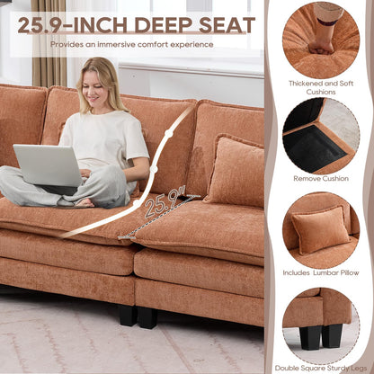 IPKIG 117" Modular Sectional Sofa, Chenille U-Shaped Sectional Couch Comfy Upholstered 3 Seat Sofa with 2 Ottoman, Deep Seat Cloud Couch Sofa for Living Room, Orange