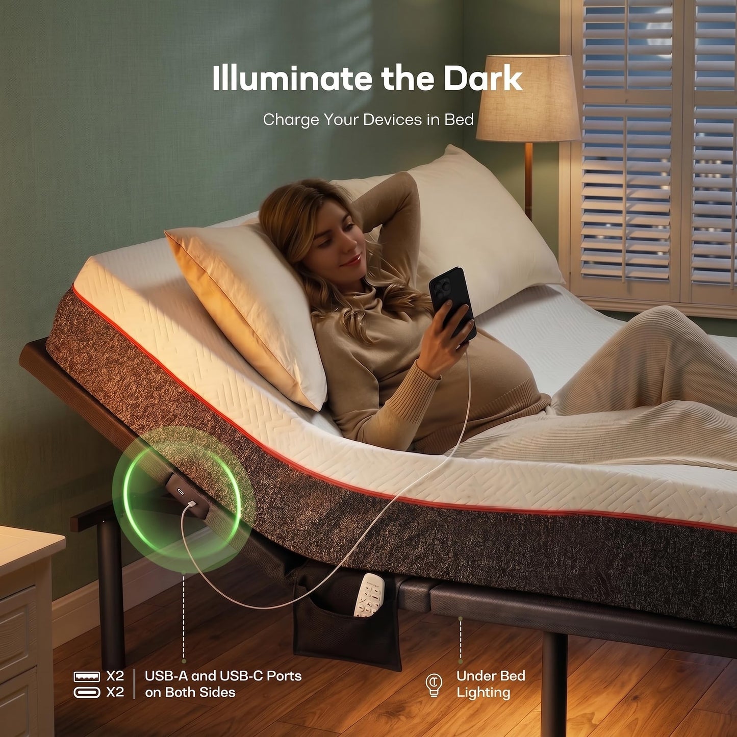 Marsail MS01-2 Twin XL Adjustable Bed Base – Massage, App Control & Under-Bed Nightlight, 4-Height Adjustable Frame, 3-Minute Tool-Free Assembly, Wireless Control