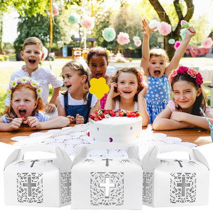 KAZIPA 12PCS Party Favor Bag Boxes, Goodie Favor Boxes for Treats Cookies Candies, Ideal for Theme Birthday Party, 6.5x3.5x3.5 Inches(White)