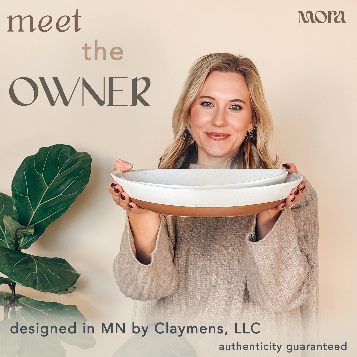 Mora Ceramic Large Serving Bowls- Set of 2 Oval Platters for Entertaining. Modern Kitchen Dishes for Dinner, Fruit, Salad, Turkey, etc. Oven, Dishwasher Safe, 55/35 oz, 13.5" / 11.8" - Neutrals