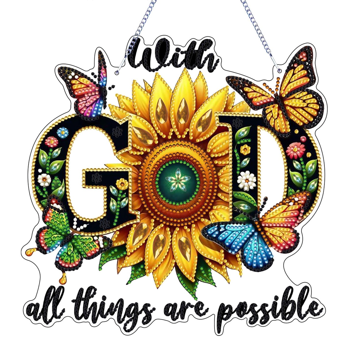 Zyvoreva DIY Sunflower Diamond Art Painting Kits for Adults, GOD Special Shape Double Sided Acrylic Rhinestone Painting, Window Wall Hanging Ornament Pendants for Home Garden Decor