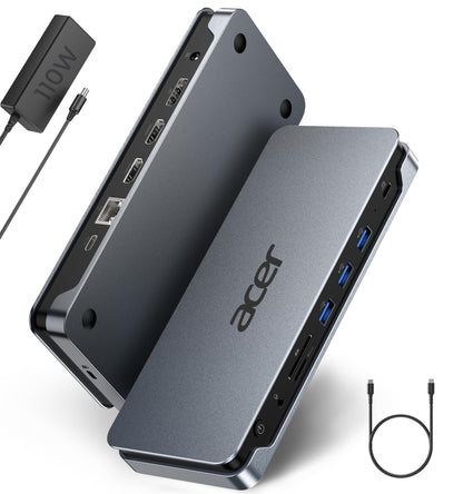 Acer Premium 13-in-1 Docking Station with 110W PD & Triple Monitor Support | Dual 4K HDMI and DP,5Gbps USB A/C,Gigabit Ethernet,Security Lock | Laptop Docking Station for Windows/Dell/HP/Lenovo/Asus