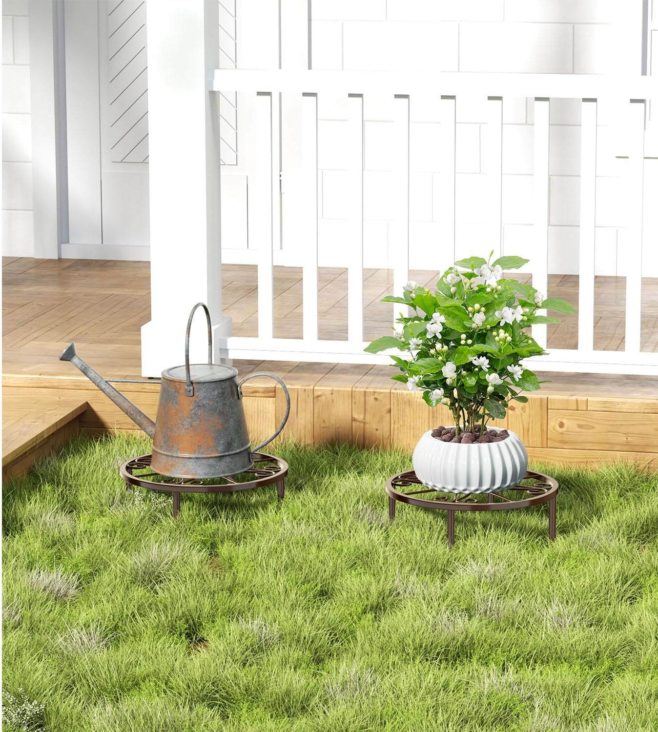 Josmimic 10.23" Bronze Metal Plant Stand: Short Flower Pot Stand - Heavy Duty Plant Holder for Home Courtyard Indoor