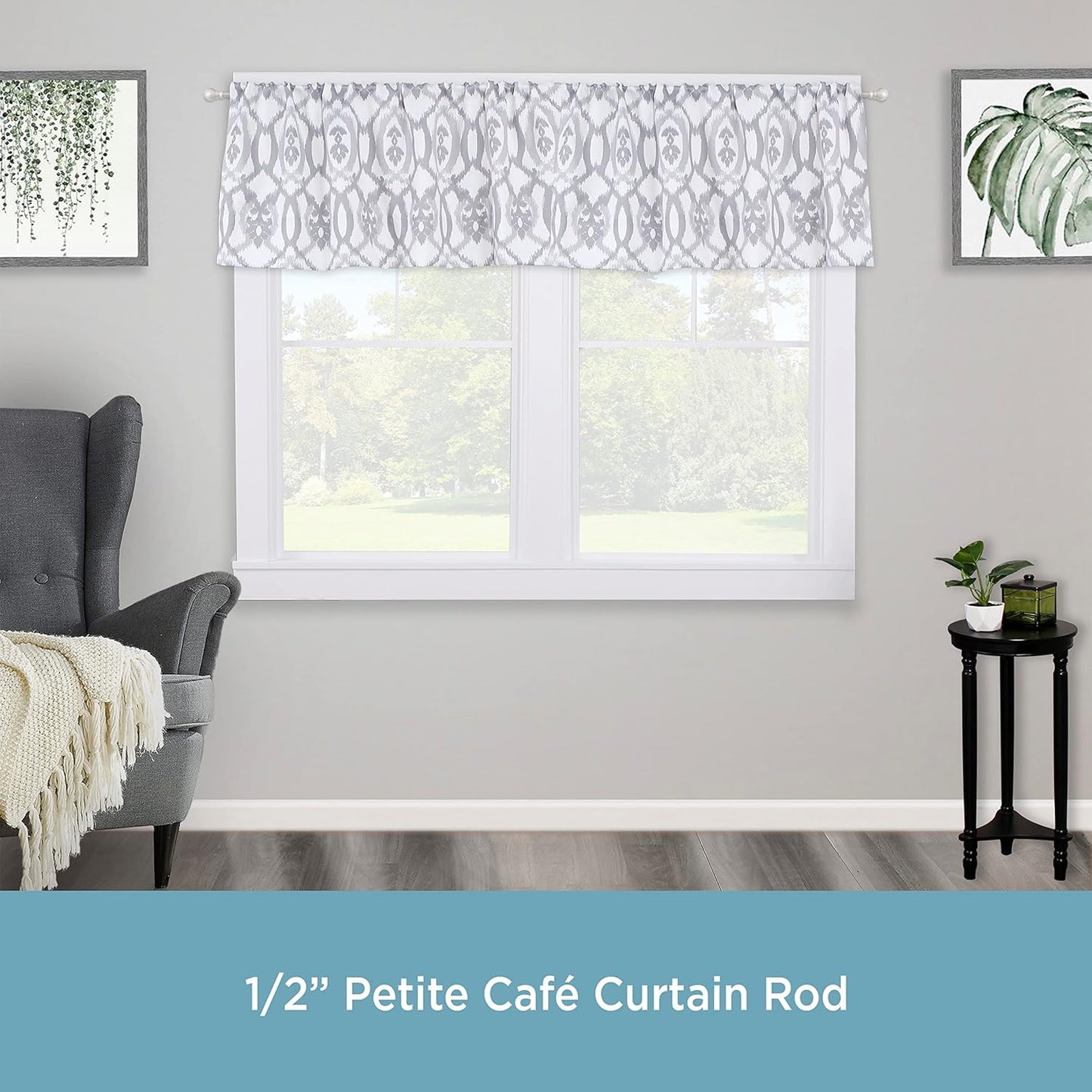 Kenney KN55971 Davenport Ball End Petite Café Curtain Rod, 48-86" Adjustable, Brushed Nickel Finish
