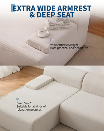 MilleLoom 108" Sectional Couches for Living Room, Modular Sectional Sofa with L-Shape Chaise,Ultra Soft Corduroy L Shaped Couch Bed,Perfect Comfy Couches for Living Room, No Assembly Required, Beige