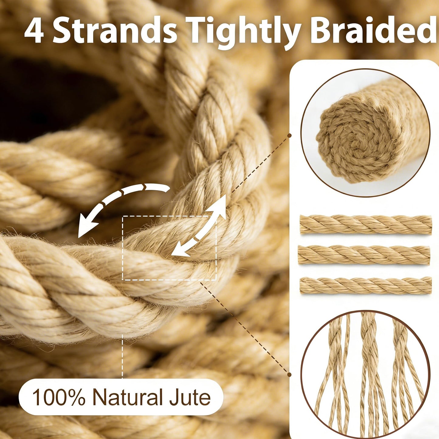 Jute Rope Natural Jute Manila Rope Nautical Hemp Rope Twisted Natural Thick Heavy Duty Ropes for Crafts, Bundling,Anchor, Hammock, Nautical, Tug of War, Railings,Decorate (1-1/2 in X 50 Ft)