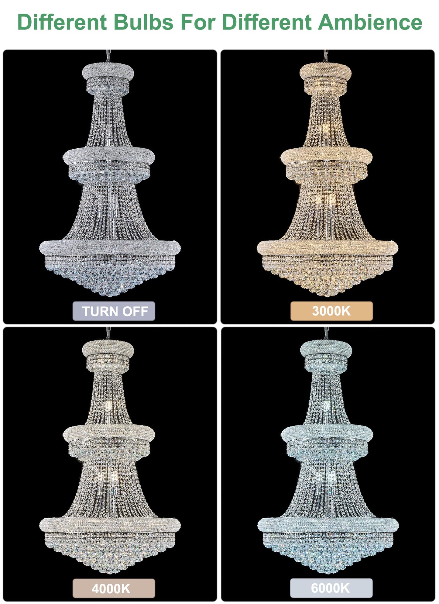 Homeooze 31 - Light Large Empire Crystal Chandelier for High Ceiling Foyer Entryway Staircase Living Room Dining Room Chrome Finish