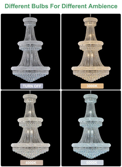 Homeooze 31 - Light Large Empire Crystal Chandelier for High Ceiling Foyer Entryway Staircase Living Room Dining Room Chrome Finish