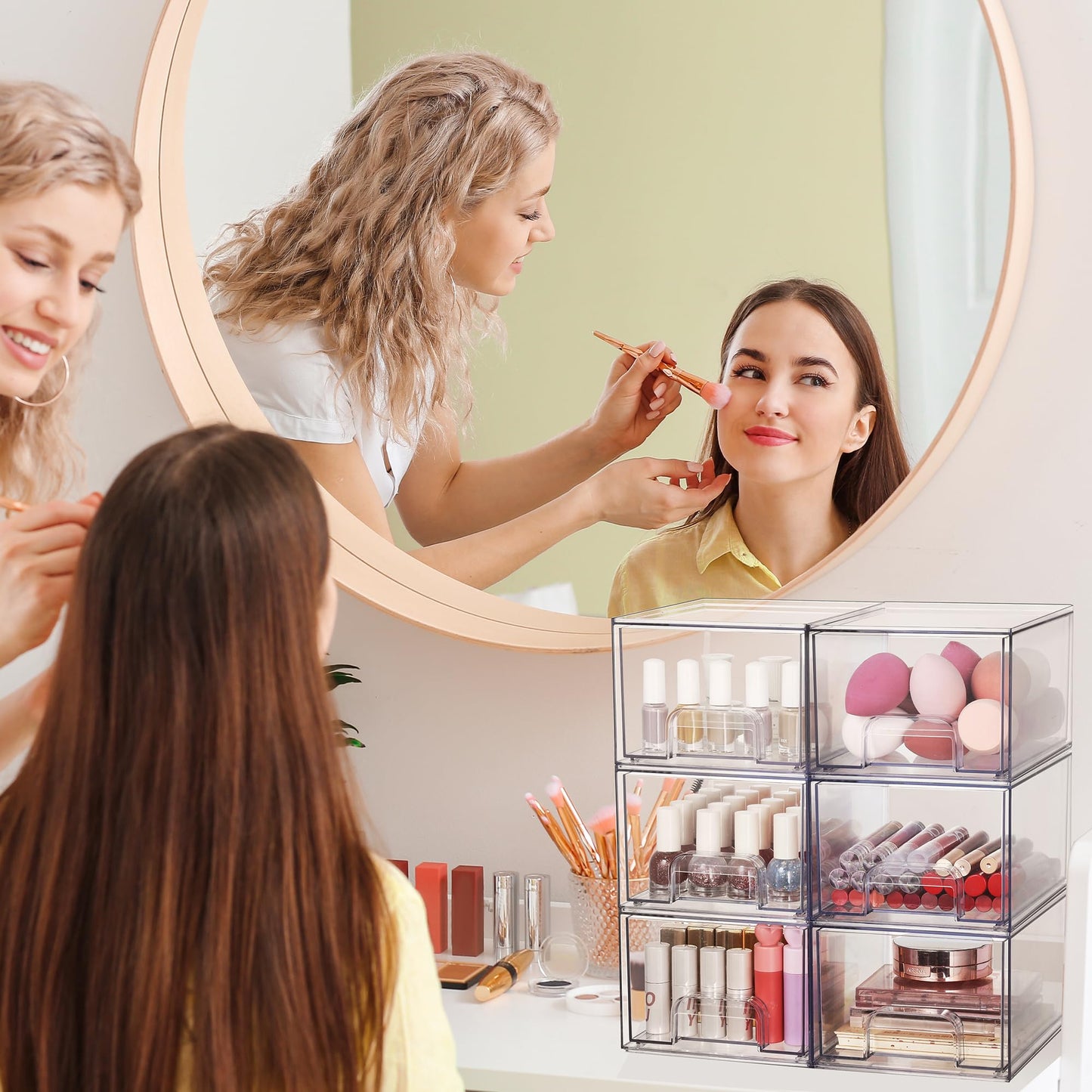 Vtopmart 4 Pack Clear Small Stackable Storage Drawers,Acrylic Bathroom Makeup Organizer,Plastic Storage Bins For Vanity, Undersink, Kitchen Cabinets, Pantry, Home Organization
