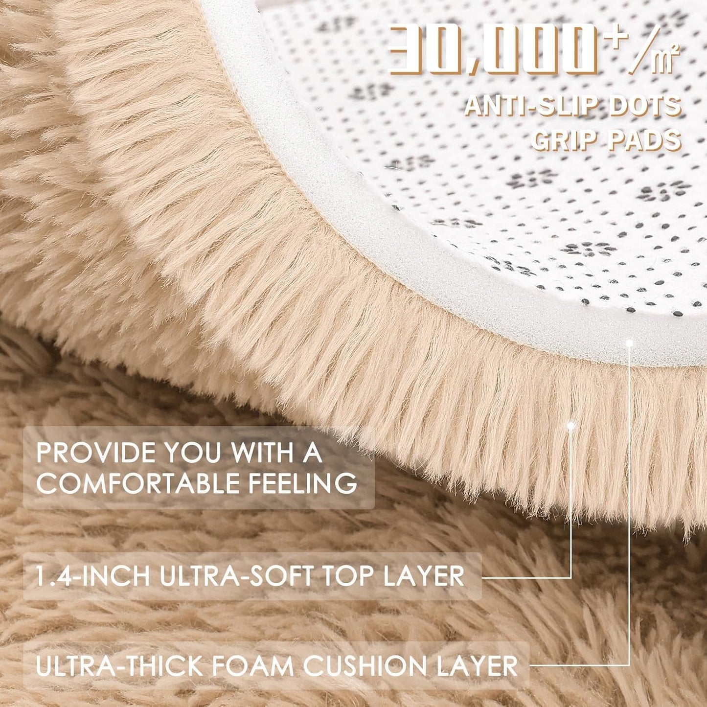 OLANLY 5x5 Area Rug - Soft, Fluffy Shaggy Design for Living Room & Bedroom | Machine Washable, Beige
