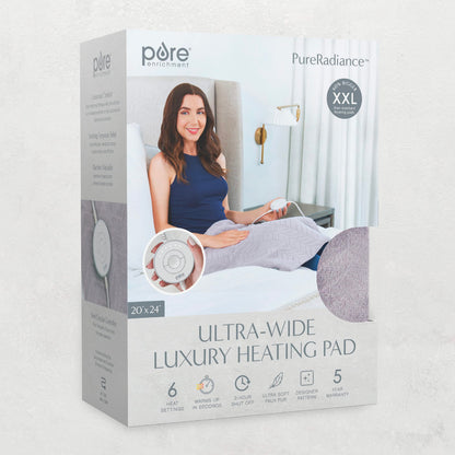 Pure Enrichment PureRadiance Luxury Heating Pad for Cramps, Back, Neck, & Shoulder Pain Relief, Patented Design, Soft Faux Fur & Micromink, 6 Heat Settings, Machine Washable, 12”x24”(Cloud)