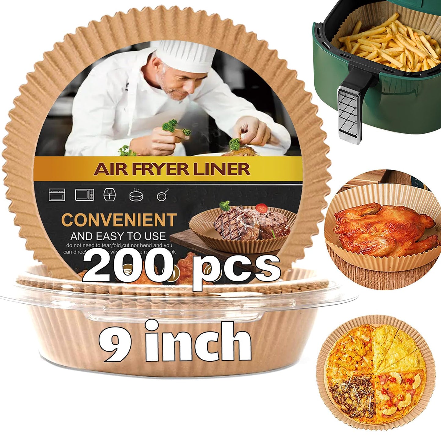 Air Fryer Liners Disposable 9 Inch, 9 inch Air Fryer Liners 125 Pcs Large Square Air Fryer Paper Liners for 5QT 6qt 8QT Air Fryer, Non-stick Parchment Paper for Frying, Baking