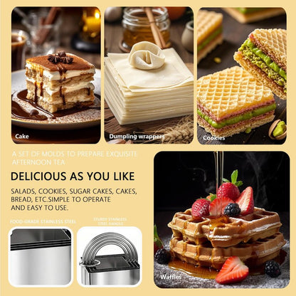4 Pieces Square Cookie Cutters - 2inch, 2.25inch, 2.75inch, 3.15inch Stainless Steel Biscuit Cutter with Handle and Big Ring, Professional Baking Dough Cutter Tools for Cakes, Sandwiches