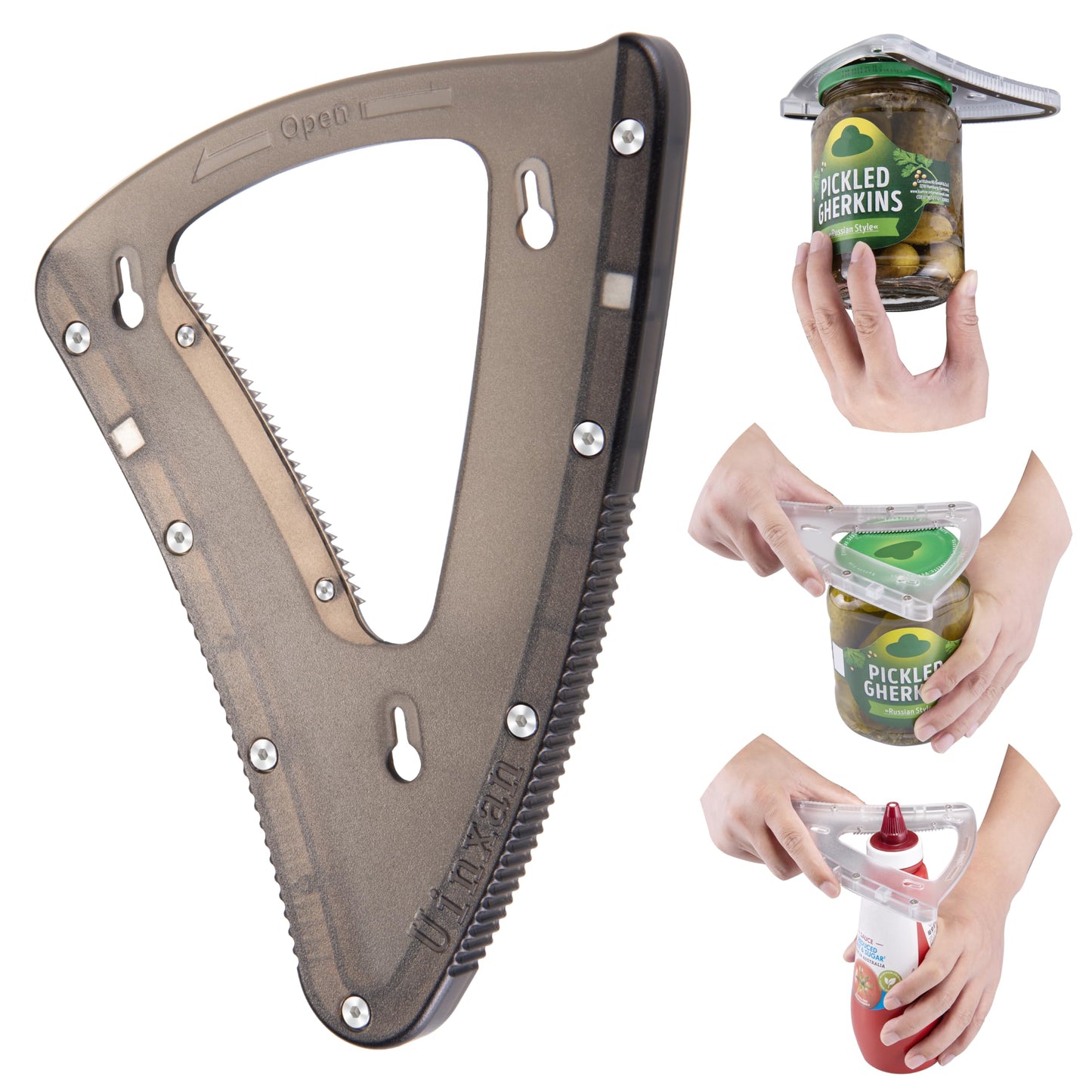 Uinxan Jar Opener for Weak Hand & Seniors with Arthritis,Handheld & Under Kitchen Cabinet-Twist Off Bottle Caps,One-Handed Magnetic Lid Open,Unique Gadget–Gift for Elderly,Women&Men (Black)