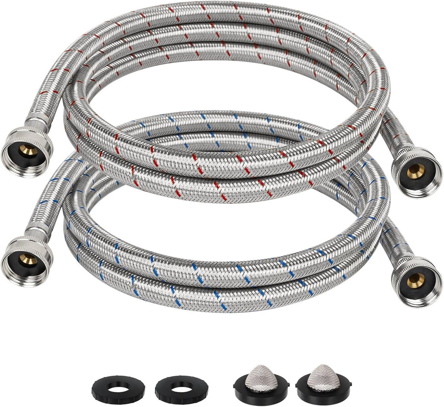 JUWO 6 FT Washing Machine Hoses, 3/4" FHT Stainless Steel Washer Hoses for Short to Moderate-Distance Water Supply, Red