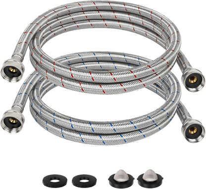 JUWO 6 FT Washing Machine Hoses, 3/4" FHT Stainless Steel Washer Hoses for Short to Moderate-Distance Water Supply, Red