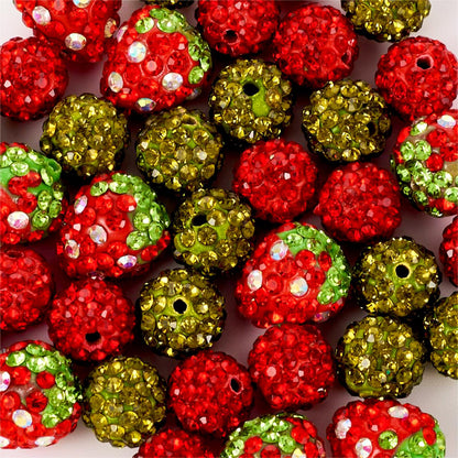 KISSITTY 40Pcs Strawberry Polymer Clay Beads Bracelet Making Kit Crystal Round Rhinestone Beads Colorful Disco Ball Bead with Elastic String for Bracelets Necklaces Jewelry Making Supplies DIY Crafts