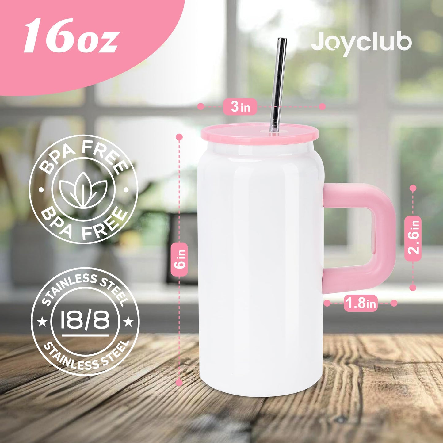 Joyclub 4 Pack Kids Sublimation Tumbler Blanks 16 oz Kid Cups with Lids and Straws Insulated Stainless Steel Tumblers for Smoothie Coffe Boba Soda DIY Gift