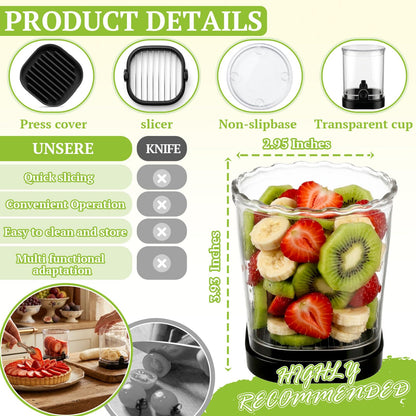Hendiy Strawberry Slicer with Stainless Blades | Egg & Fruit Slicer Cup for Banana, Cucumber, Mushroom | ABS Detachable Kitchen Gadget - Precision Berry Cutter Tool (Black, 1-Pack)