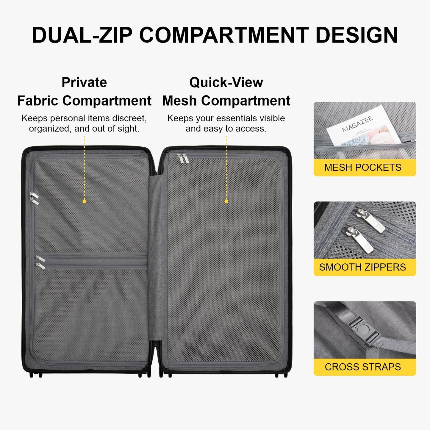 LEVEL8 Trunk Luggages, Large Suitcase 28 Inch Luggage with Spinner Wheels, Luminous Textured Checked Lightweight Hard Shell with Tsa Lock, Black