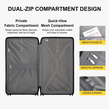 LEVEL8 Trunk Luggages, Large Suitcase 28 Inch Luggage with Spinner Wheels, Luminous Textured Checked Lightweight Hard Shell with Tsa Lock, Black