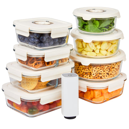 HOLDN’ STORAGE Vacuum Food Storage Containers, Set of 8 Glass Containers & Electronic Pump - Keep Food Fresh Longer, BPA-Free Glass, Leak-Proof, Ideal for Meal Prep, Marinating