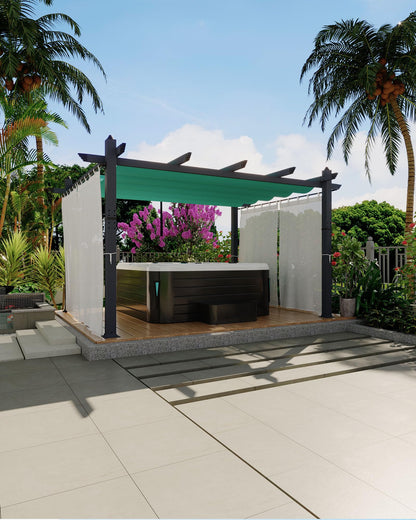 KYBOLT 10x13 Ft Outdoor Pergola with Retractable Canopy & Side Mesh Screen Patio Gazebo for Garden Backyard Deck Grape Trellis(Blue+White)