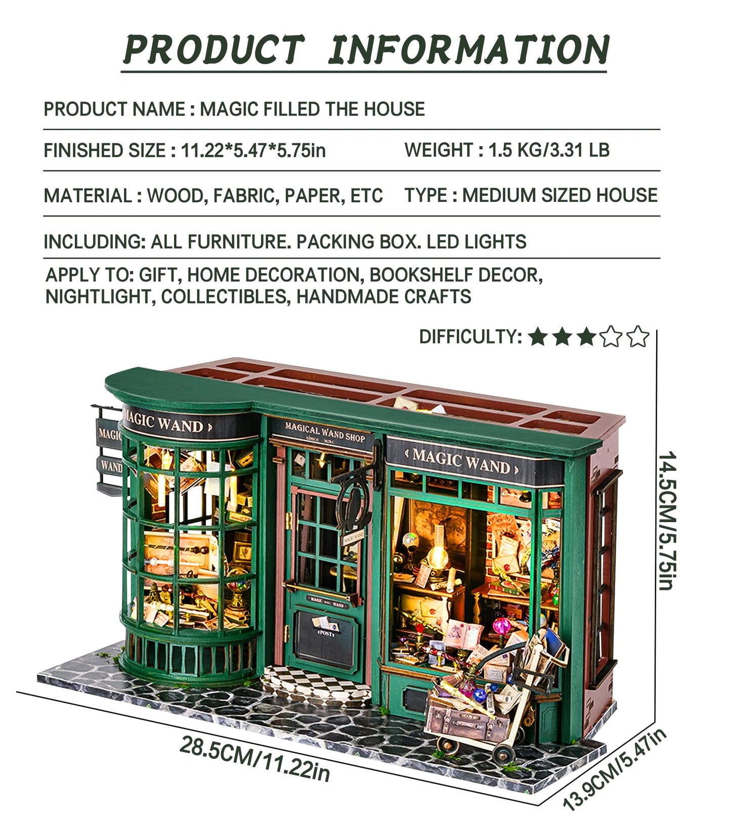 Spilay DIY Miniature Dollhouse Wooden Furniture Kit,Handmade Mini Modern Model Plus with Dust Cover & LED,1:24 Scale Creative Doll House for Lover Friend Gift (Magic House)