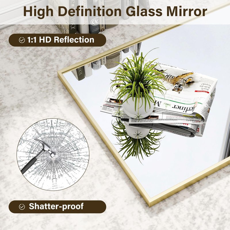 HARRITPURE 48"x30" Bathroom Mirror for Wall, Large Gold Framed Rectangle Mirror Aluminum Alloy Frame Wall-Mounted Horizontally/Vertically for Entryway/Bedroom/Vanity