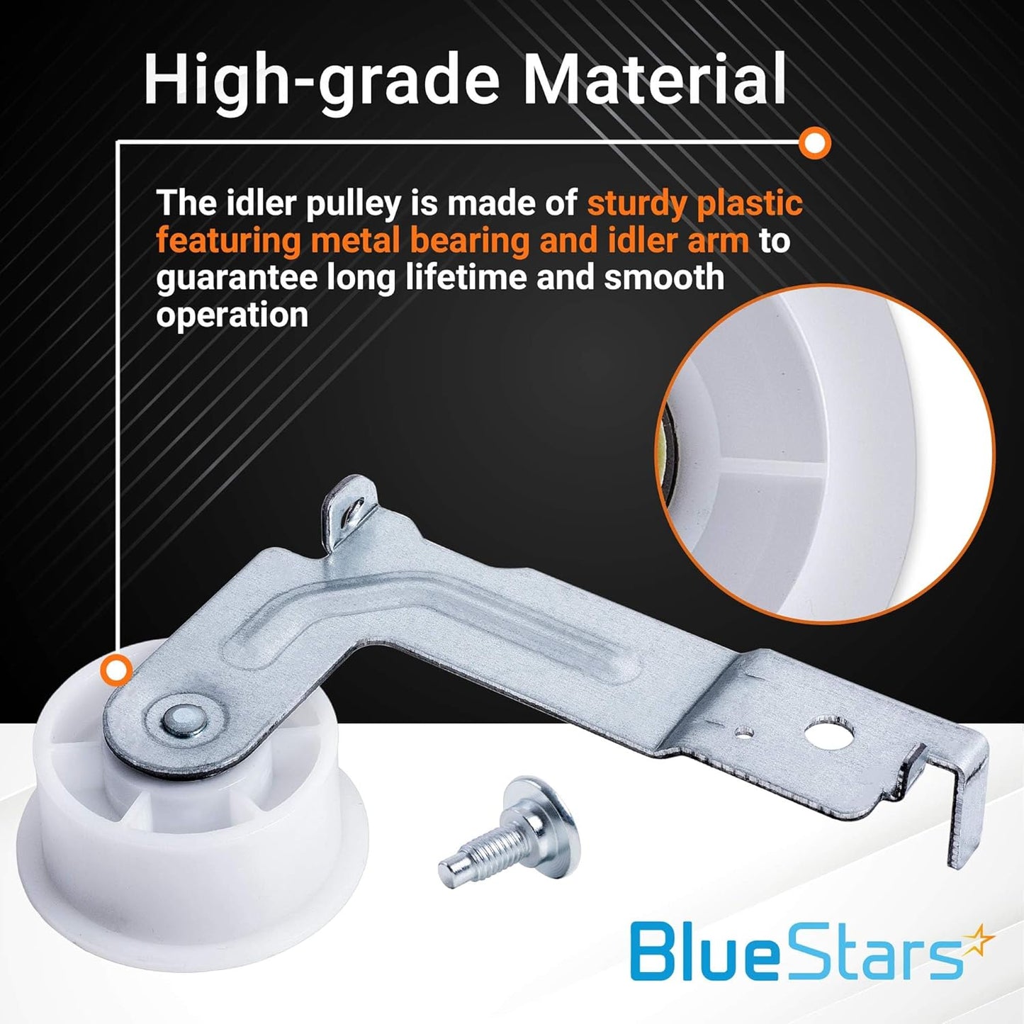 BlueStars DC93-00634A Dryer Idler Pulley with Clip, Exact Fit for Samsung Dryers, Replaces DC96-00882B, 2 Pack