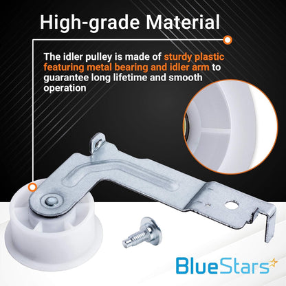 BlueStars DC93-00634A Dryer Idler Pulley with Clip, Exact Fit for Samsung Dryers, Replaces DC96-00882B, 2 Pack