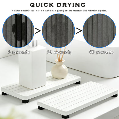 2PCS Stone Drying Tray, Water Absorbing Stone Tray for Sinks, Neat Diatomite Sink Trays, Fast Drying Kitchen Sponge Hand Soap Holder, Instant Dry Sink Coasters Used for Bathroom Counter -White