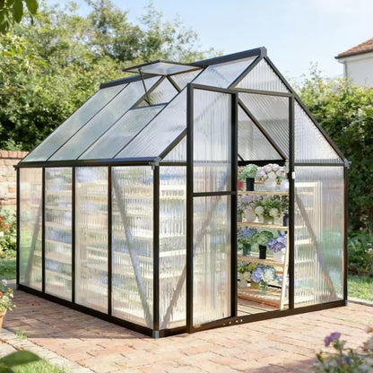6x8 FT Greenhouse for Outdoors, Walk-in Greenhouse with Quick Setup Structure and Roof Vent, Aluminum Large Green House for Outside, Garden Backyard, Dark Gray
