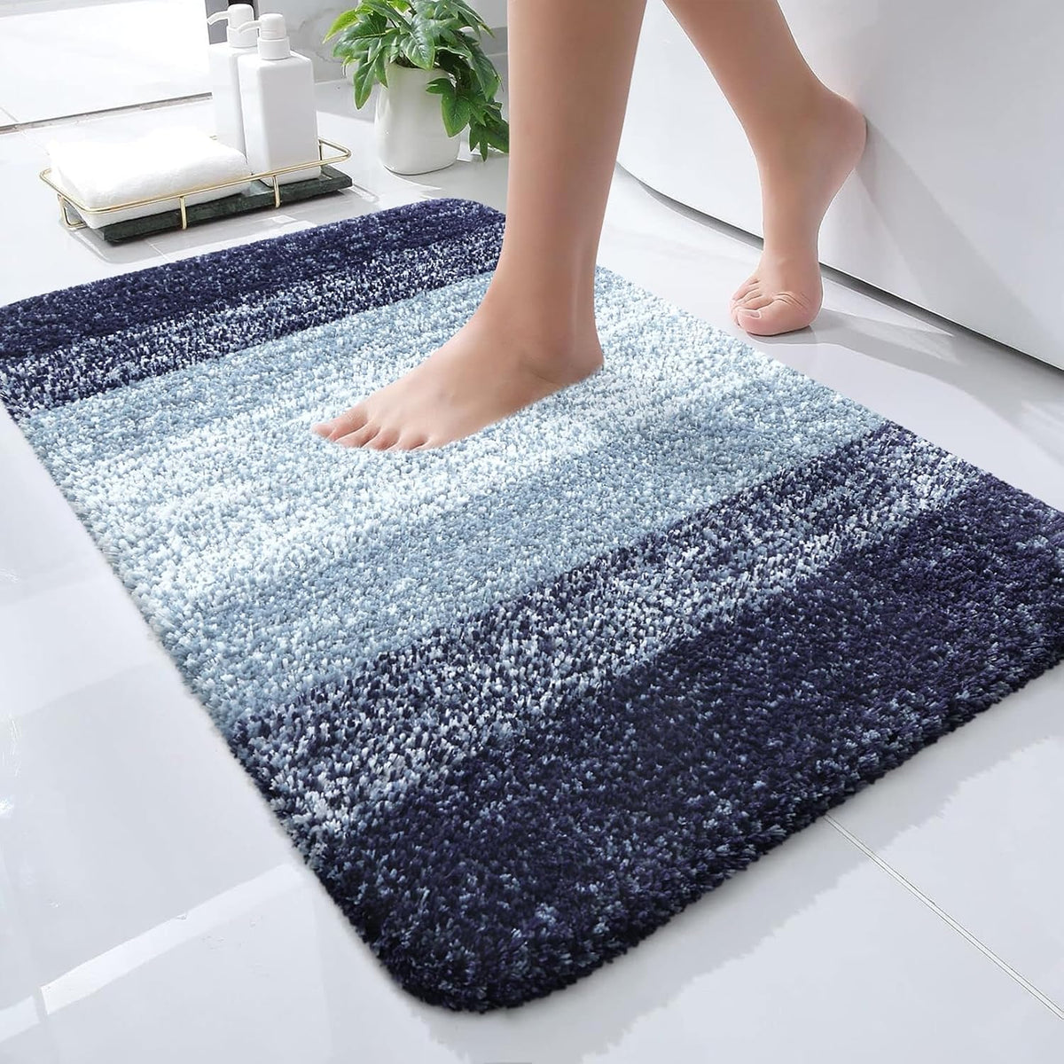 OLANLY Bath Rugs Mat - Extra Soft Microfiber, Quick Dry & Washable | 24x16, Airy Blue for Bathroom Decor